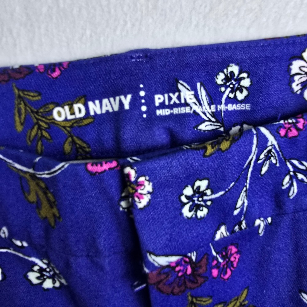 Old‎ Navy NWOT Pixie Mid-Rise Ankle Pants Blue Floral Slim Fit Trousers Size 8 - Picture 2 of 9